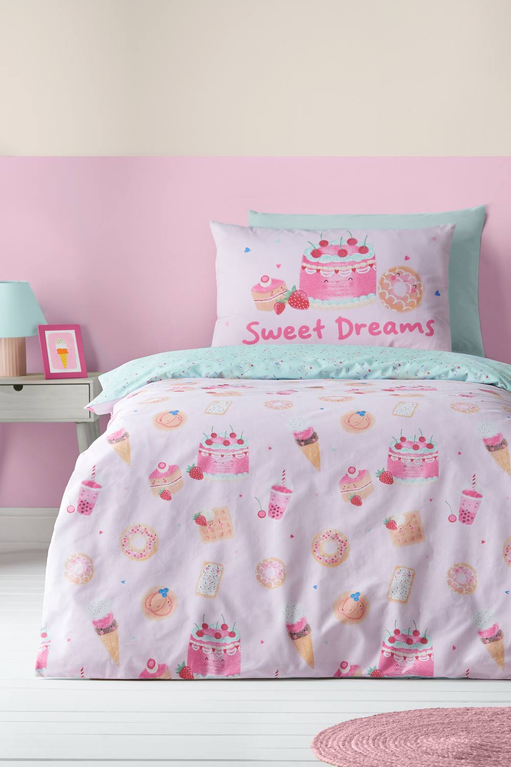 Catherine Lansfield 'Sweet Treats' Reversible Duvet Cover Set in Pink