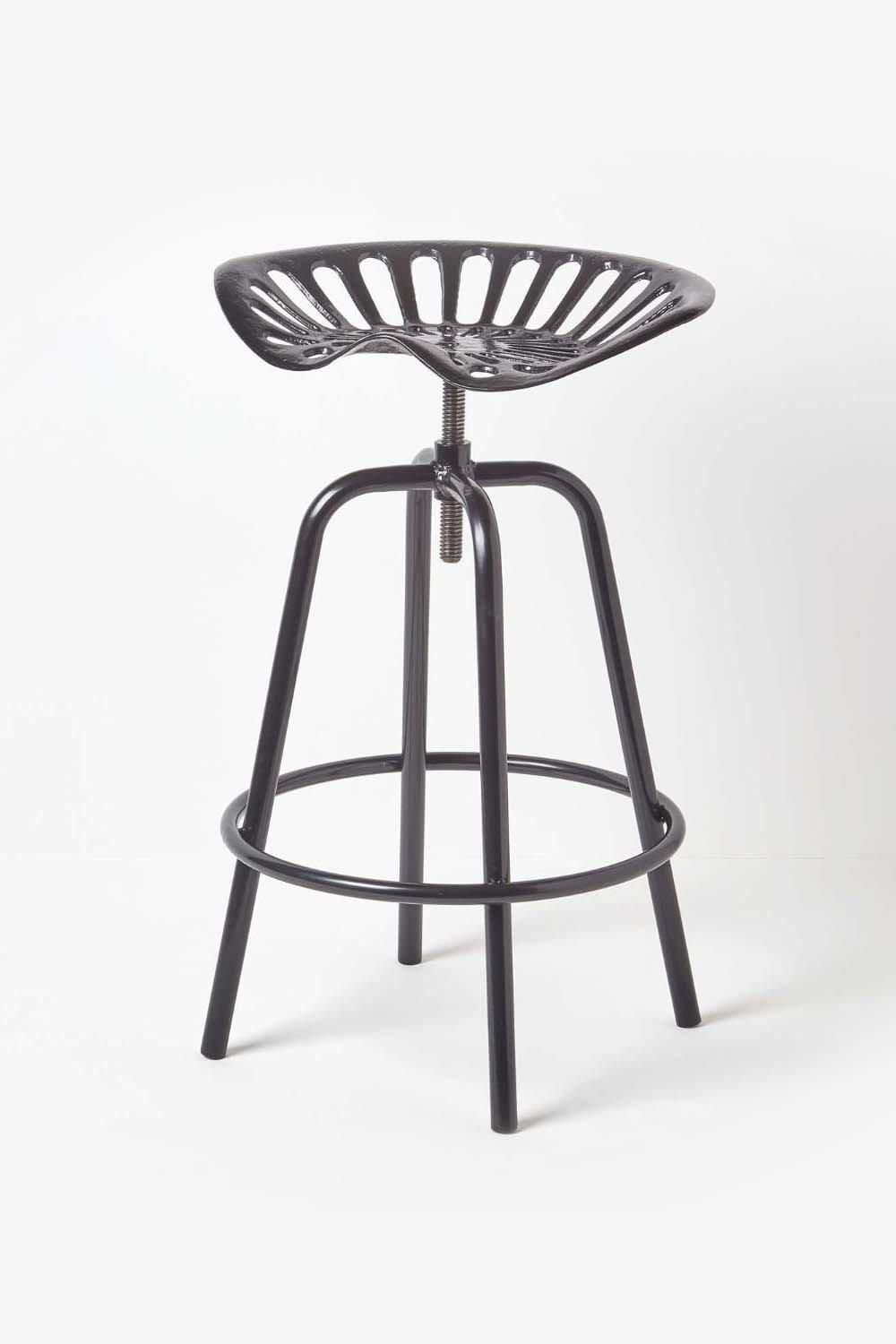 Homescapes Vintage Style Metal Adjustable Tractor Seat Bar Stool in Black