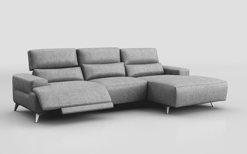 Grey Fabric Poggio 3 Seater Power Recliner Right Hand Facing Sliding Chaise with Power Head Tilt