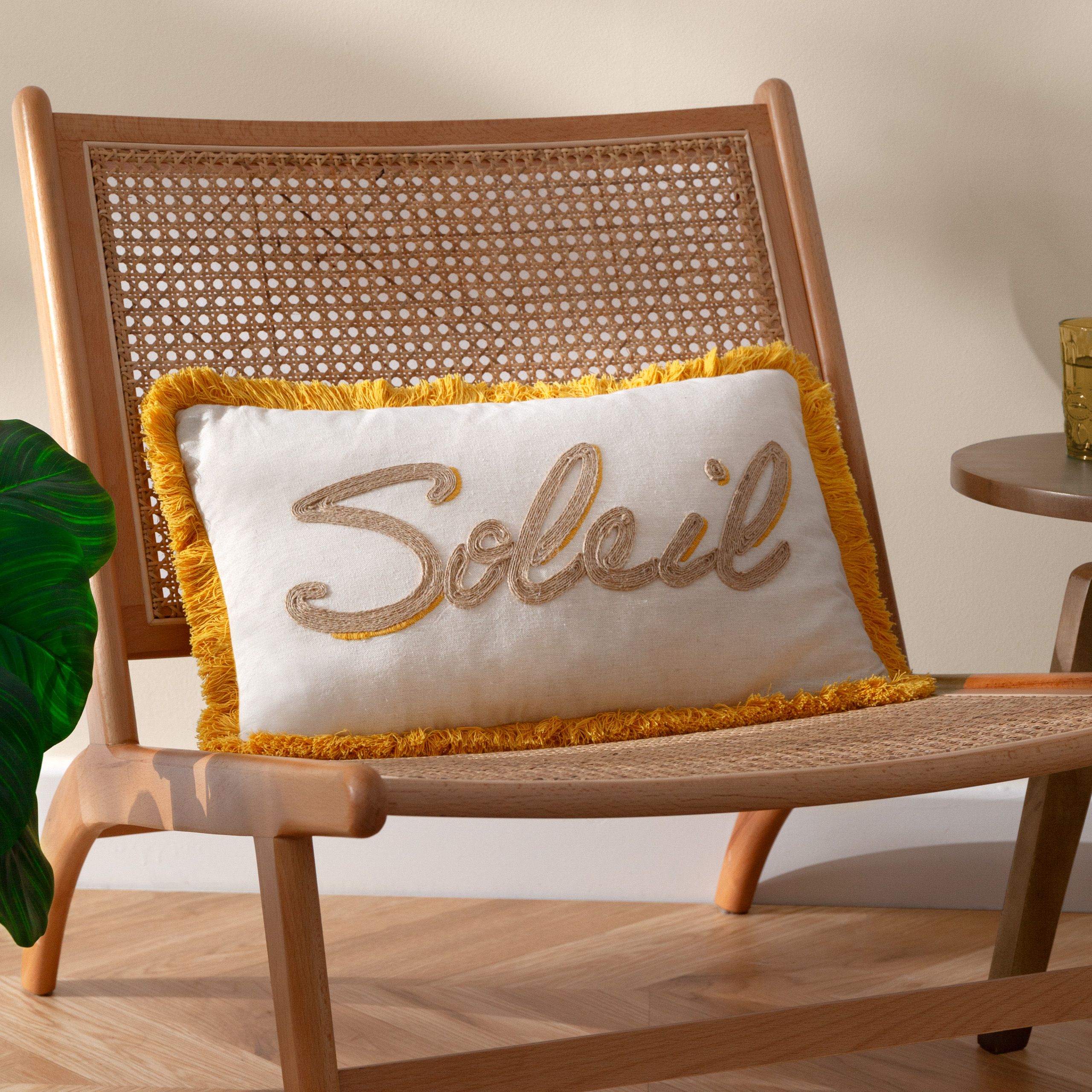 Furn Soleil Embroidered Cushion in Yellow