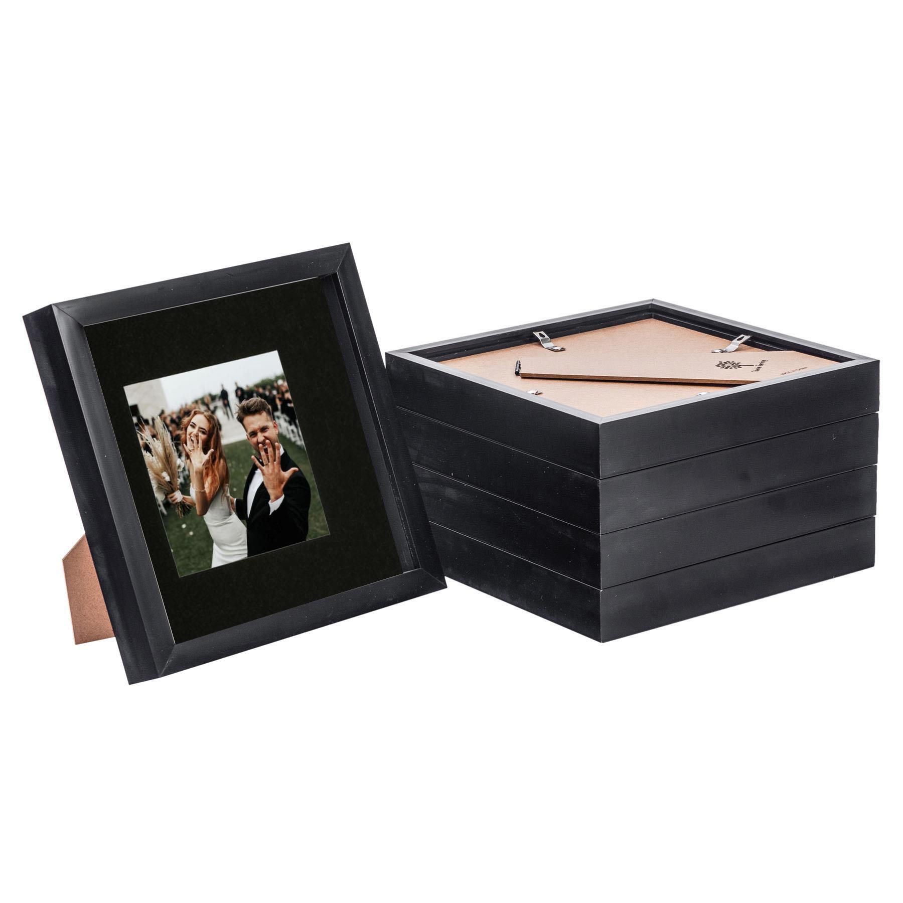 Nicola Spring 3D Box Photo Frames - 8 x 8" with 4 x 4" Mount - Grey Mount - Pack of 5 in Black