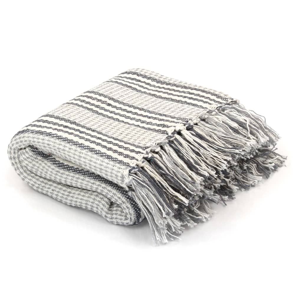 Berkfield Home Throw Cotton Stripes 160x210 cm Grey & White