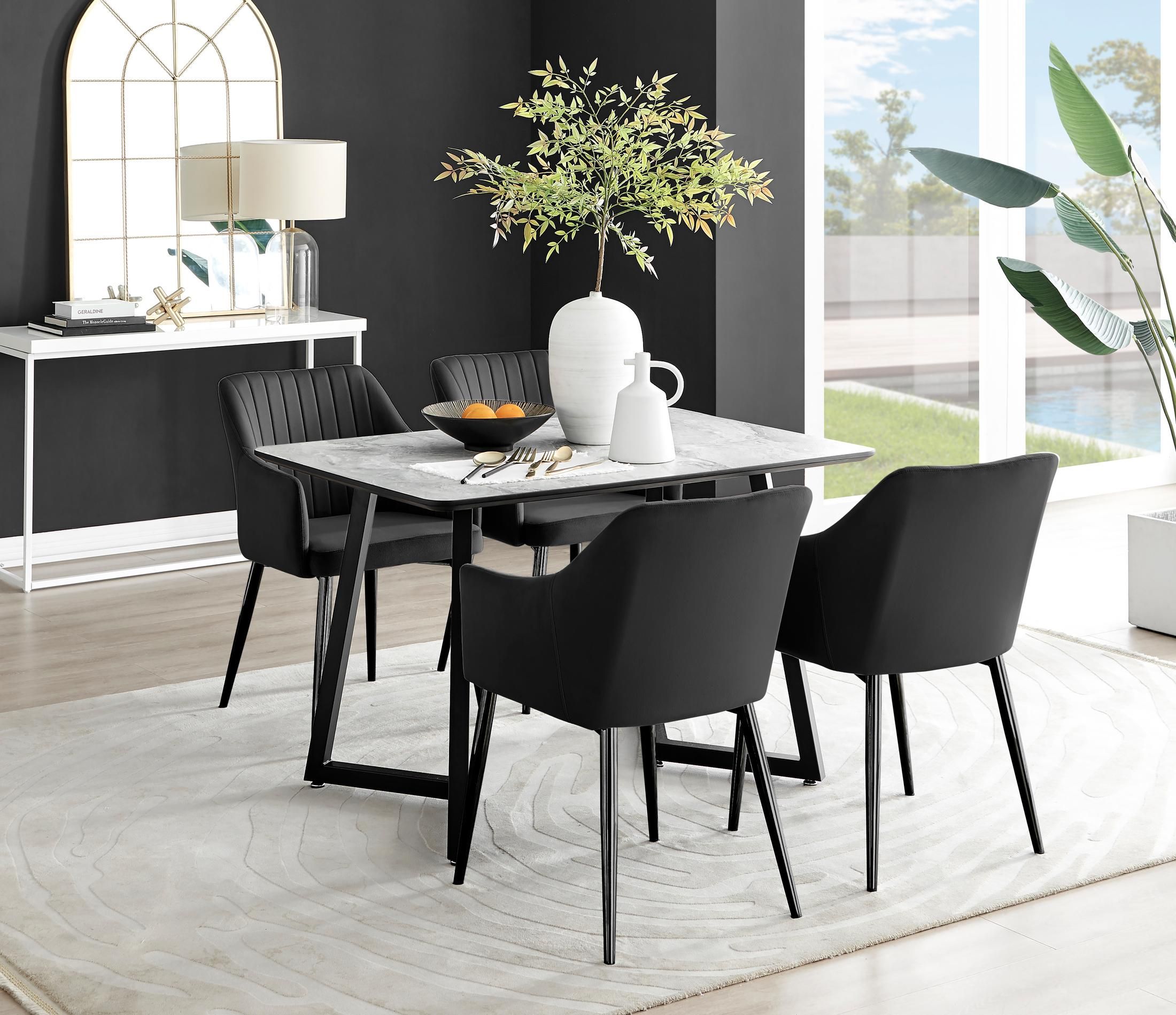FurnitureboxUK Carson White Marble Effect Dining Table & 4 Calla Black Leg Chairs