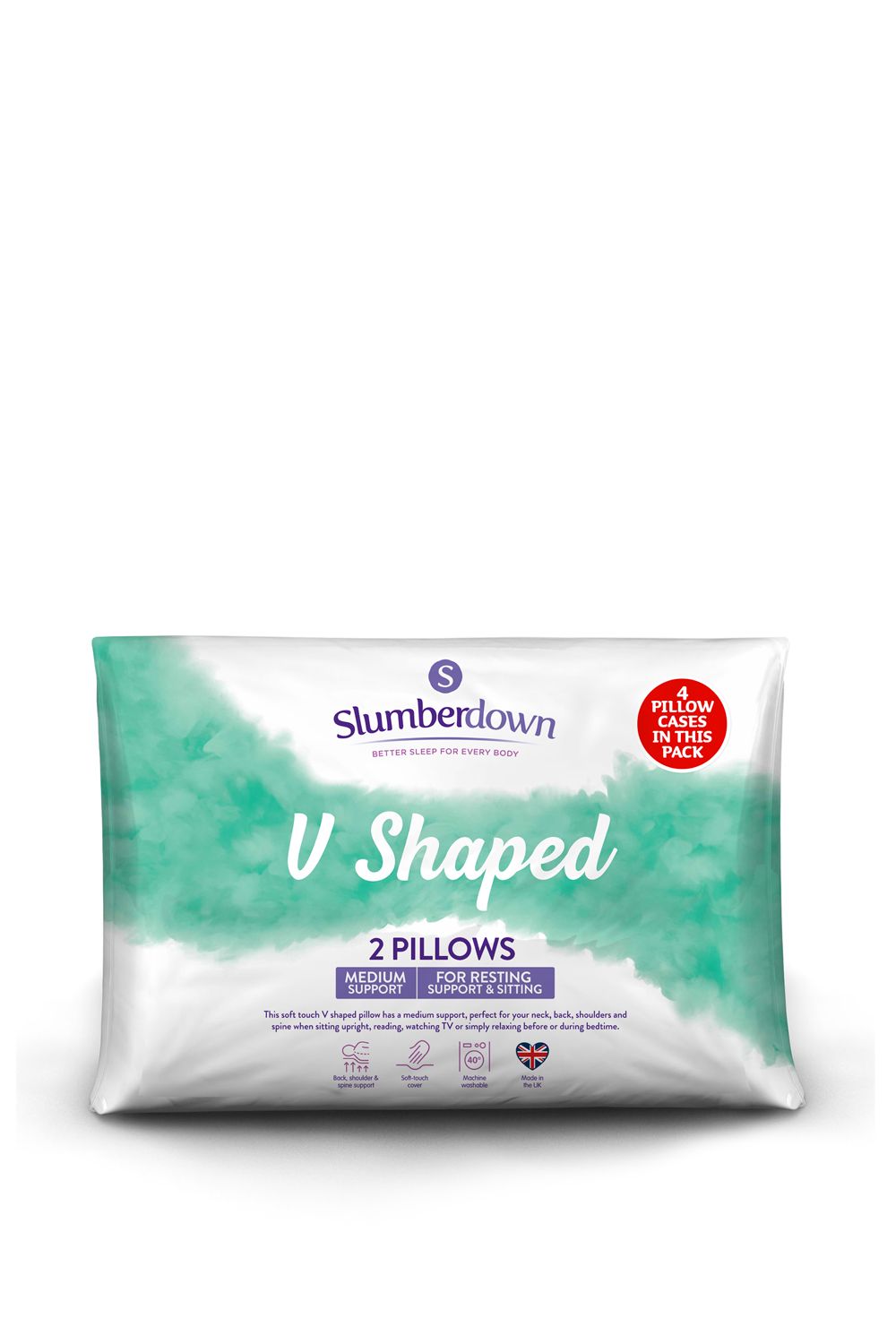 Slumberdown 2 Pack V Shape Medium Support Pillows in White