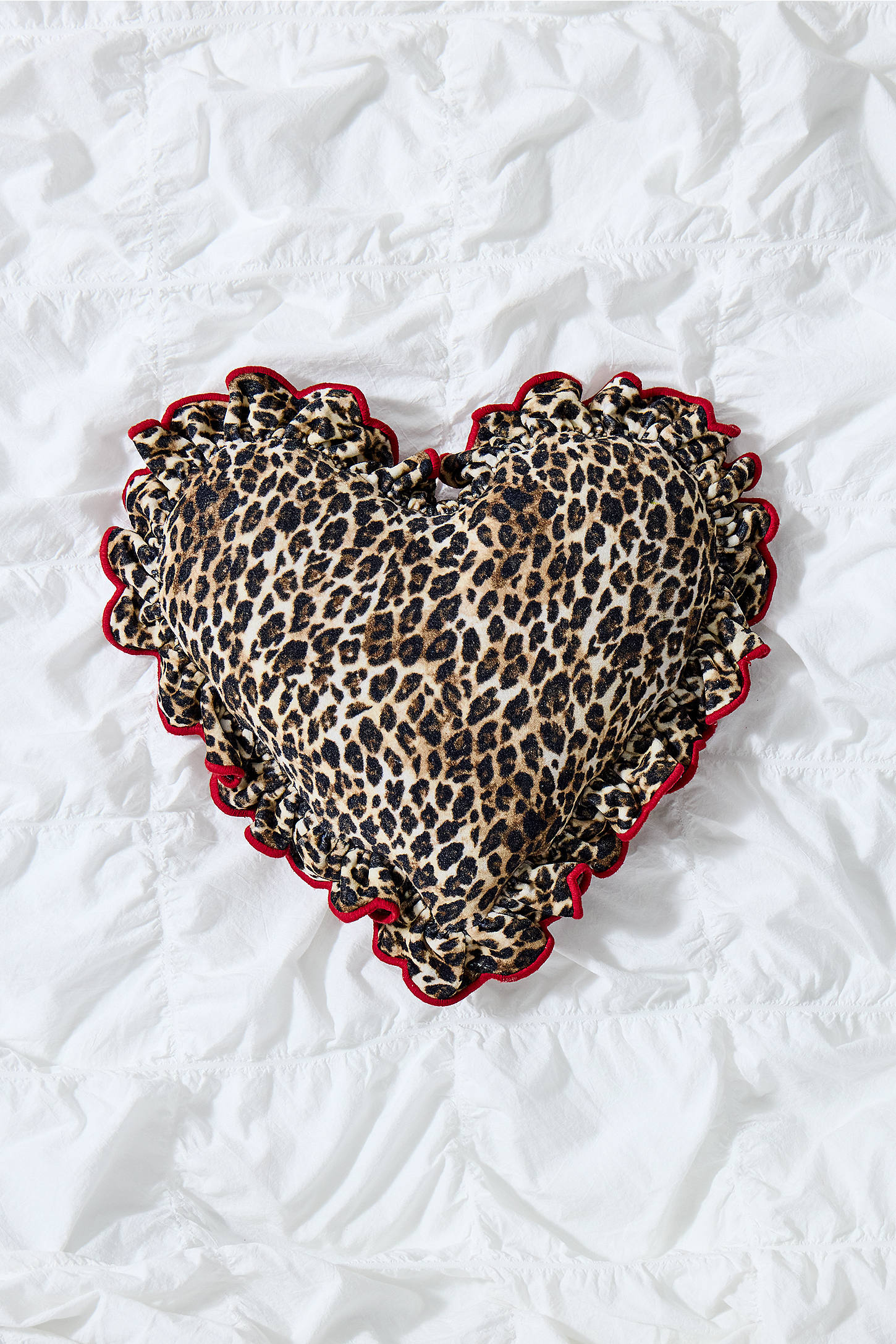 Leopard Ruffle Heart Cushion - Neutral