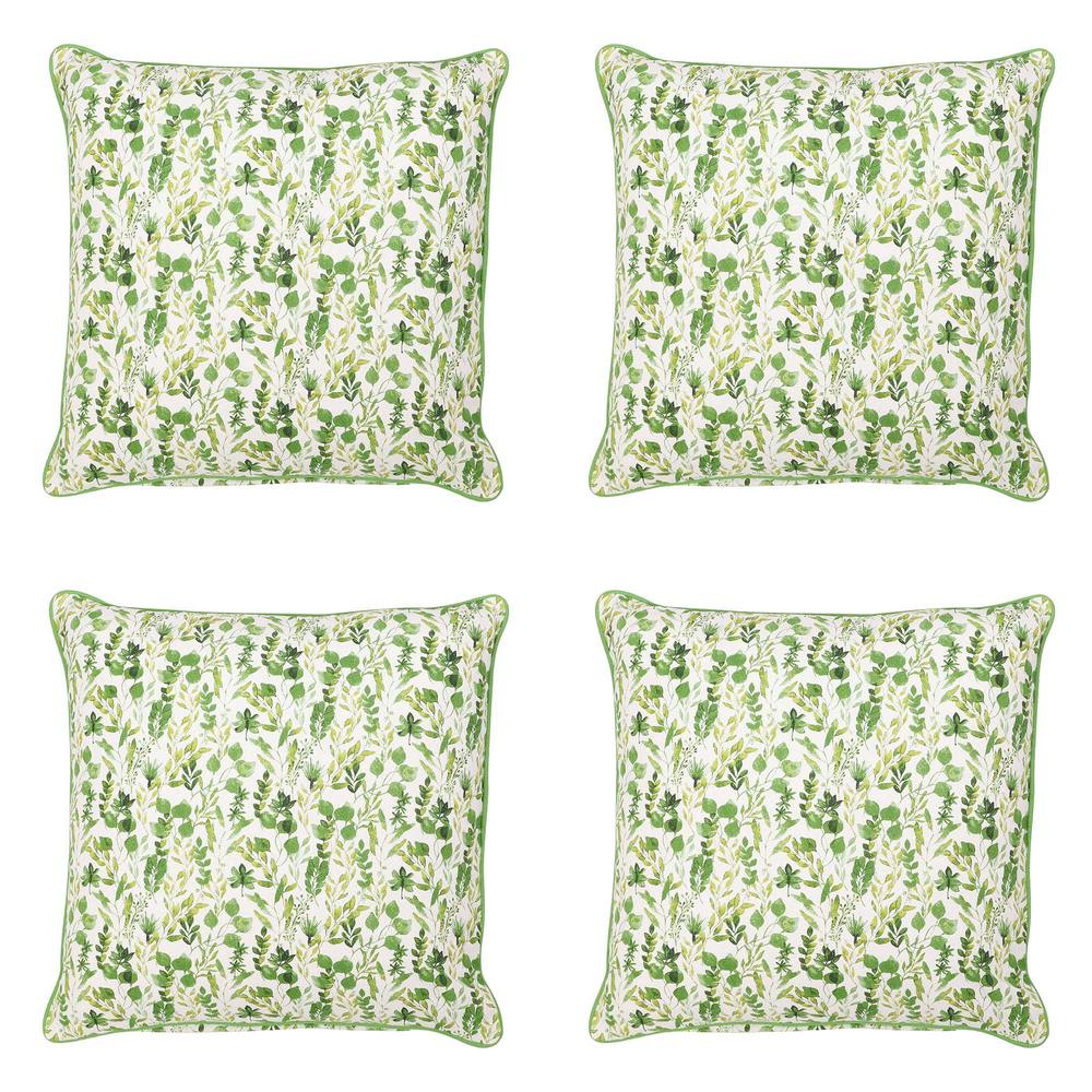 Dibor Set of 4 Large Green Leaf Print Sofa & Chair Cushions L50 x W50cm