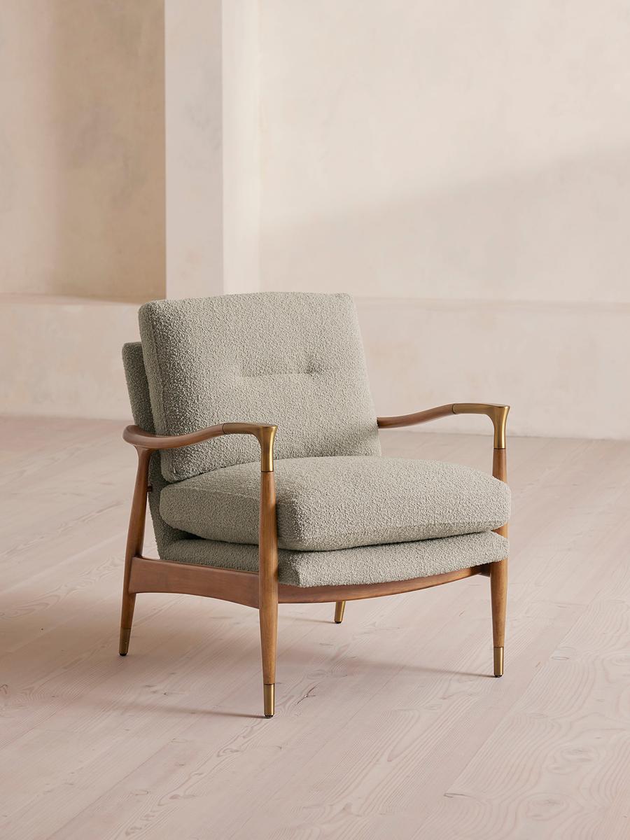 Theodore Oak Armchair, Textured Wool Boucle, Pistachio