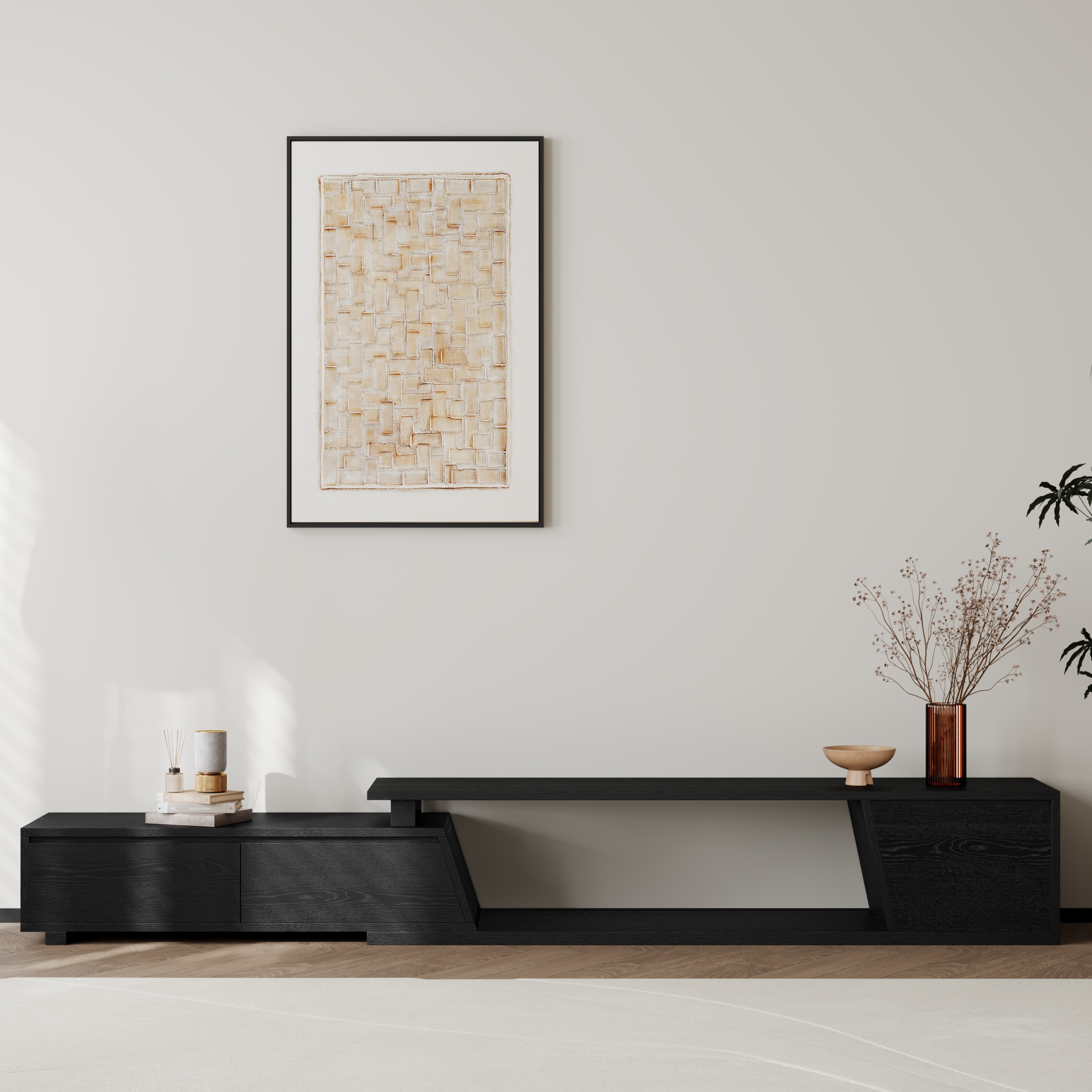 Fero Black Extendable TV Stand with 3 Drawers (1800 mm - 2800 mm)
