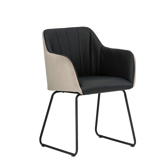 Greco Arm Chair In Black Faux Leather And Taupe Velvet