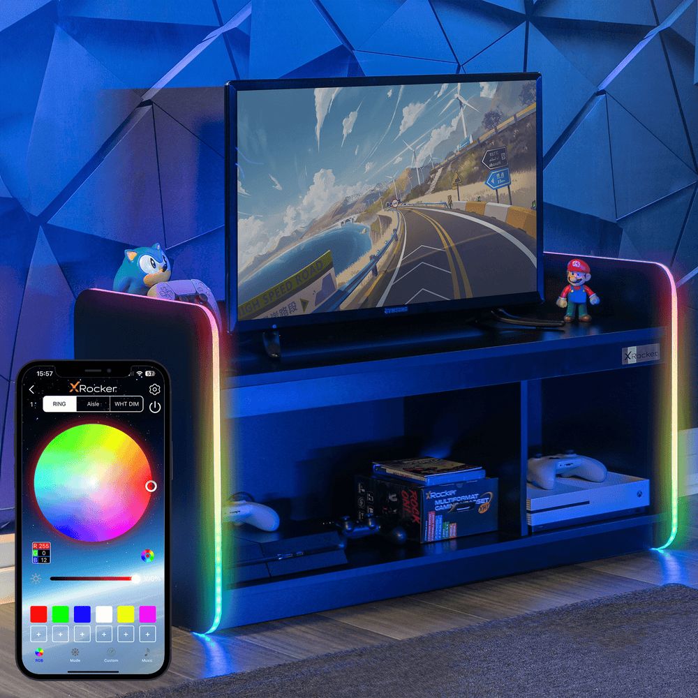 X Rocker Electra TV Unit for up to 42" TV's, Shelves & LED Lights in Black