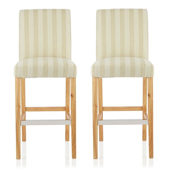Alden Bar Stools In Cream Fabric And Oak Legs In A Pair