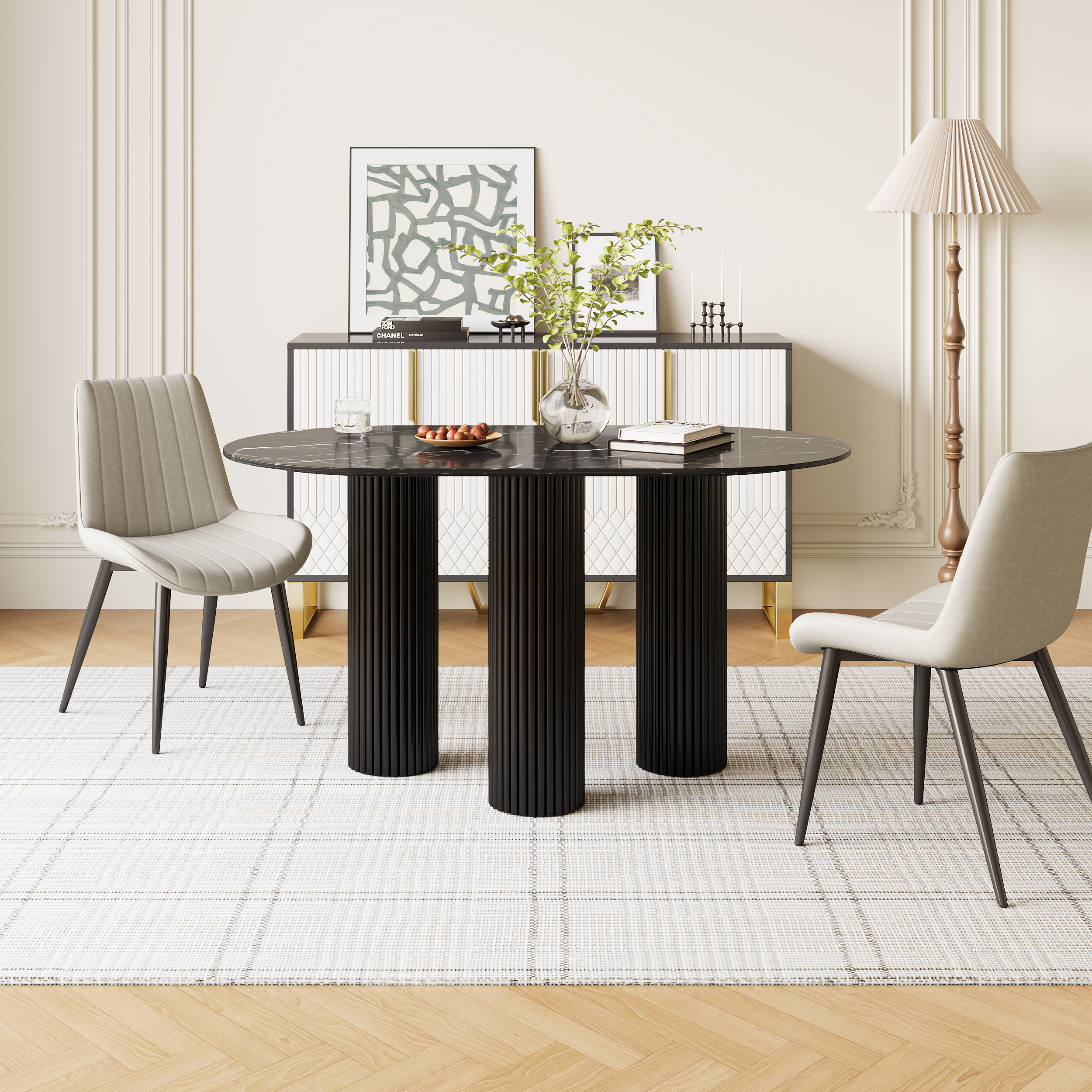 55.1" Modern Oval Sintered Stone Top Dining Table 3 Legs in White