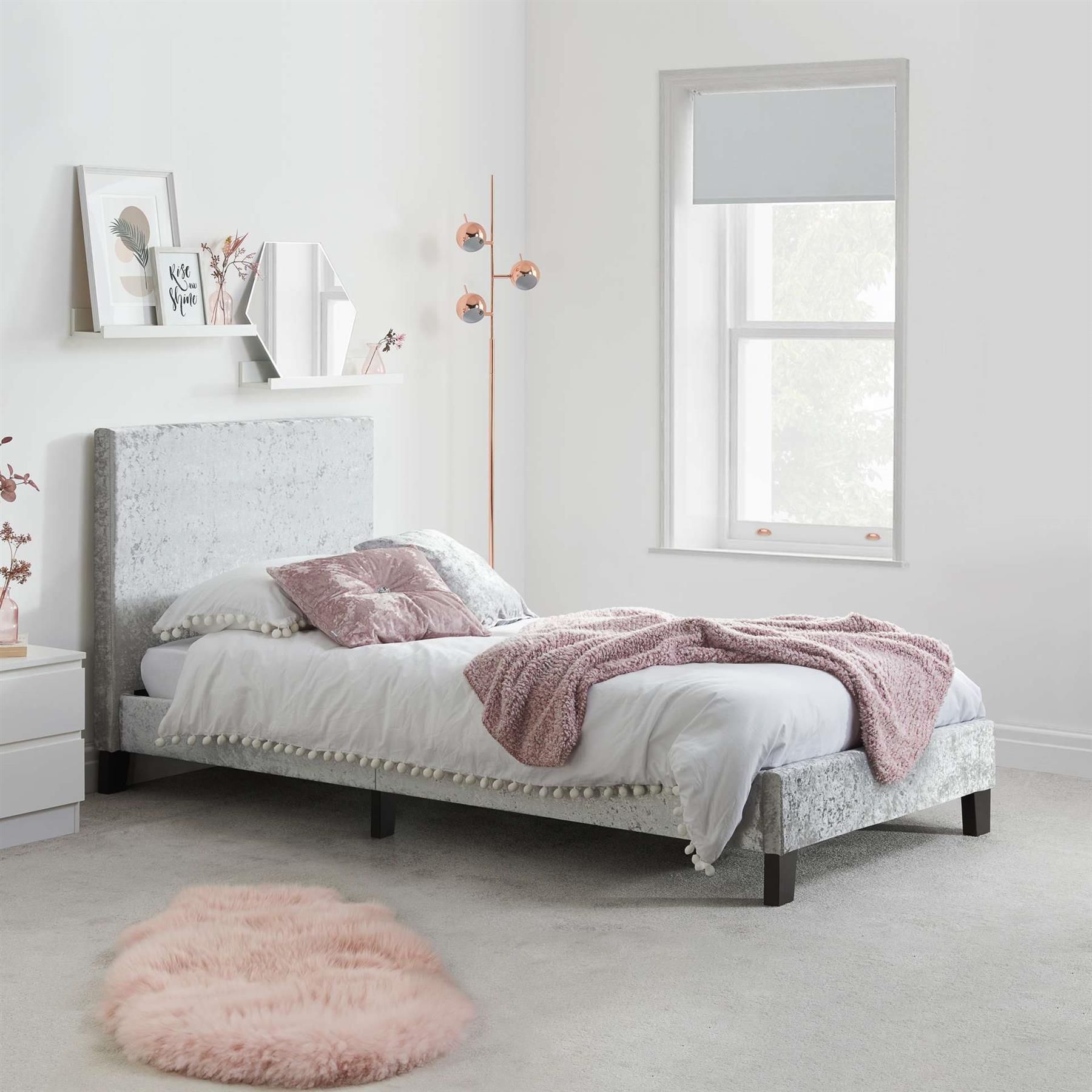 Birlea Bed Frame & Mattress Silver Velvet Fabric Sleepsoul Paris in Grey