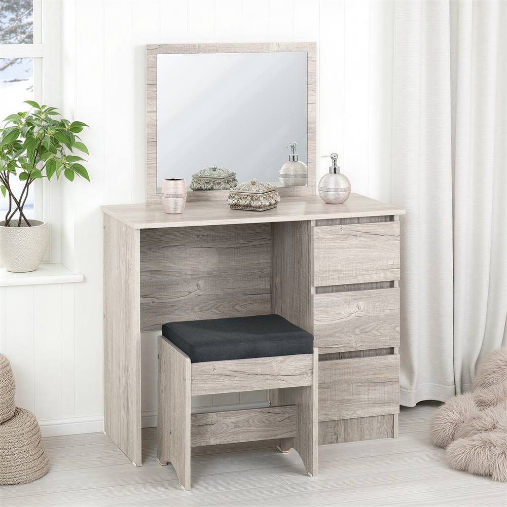 Seconique Malvern 3 Drawer Dressing Table Set - Urban Snow in Light Grey