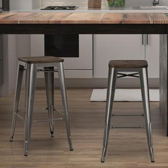Fusion Antique Gun Metal Backless Bar Stool In Pair