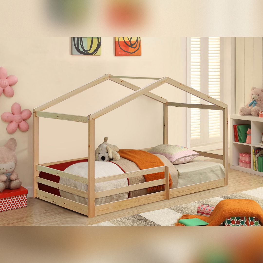 Comfy Living Ltd 3ft Wooden House Bed in Natural