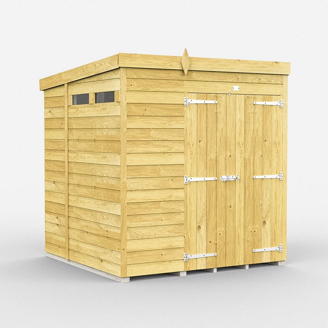 Buttercup Farm 7 x 7 Feet Pent Security Shed - Double Door - L214 x W214 x H201 cm in Brown