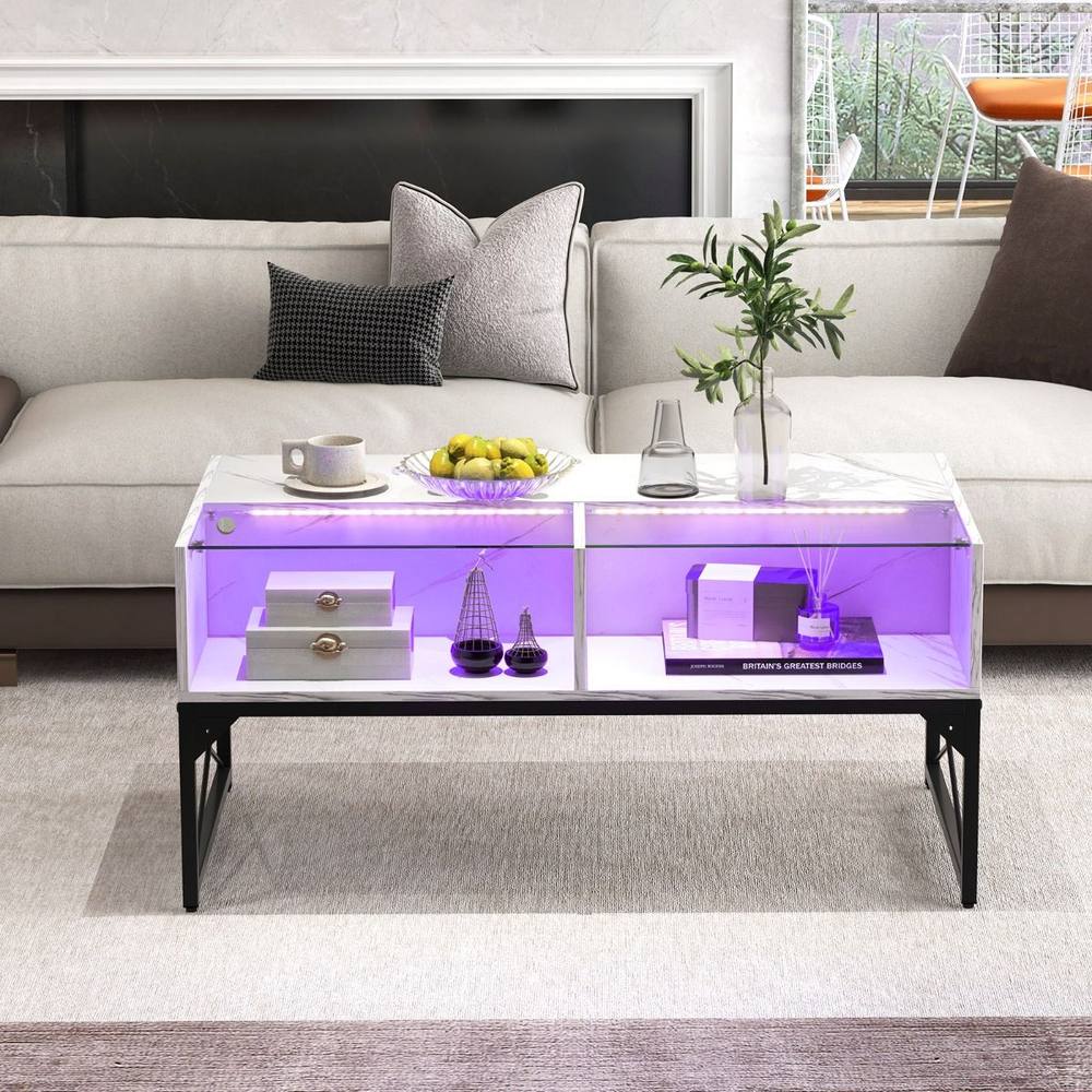 Costway High-gloss LED Coffee Table Center Table Modern Accent Table in White