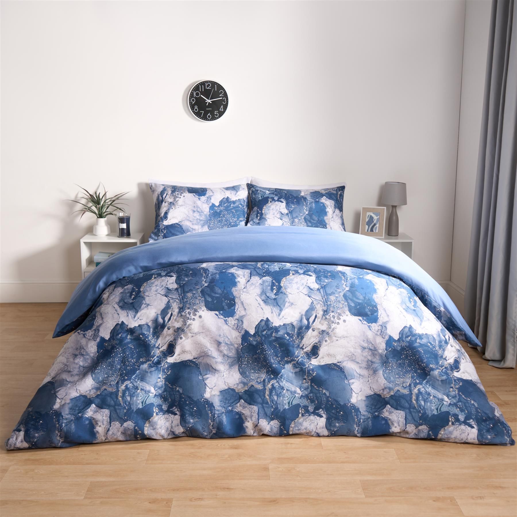 OHS Marble Duvet Cover Set Quilt Bedding Reversible in Dark Navy