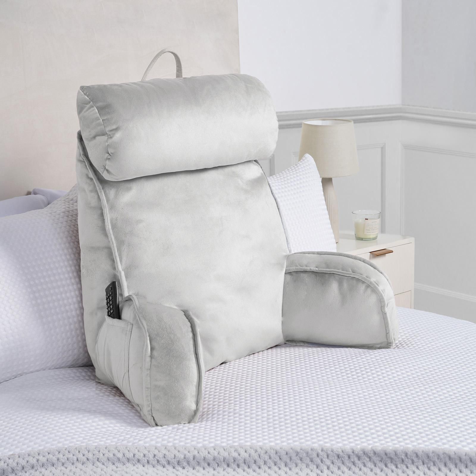 OHS Cuddle Cushion Back Lumbar Support Head Rest Bed Reading Pillow Arms in Light Grey