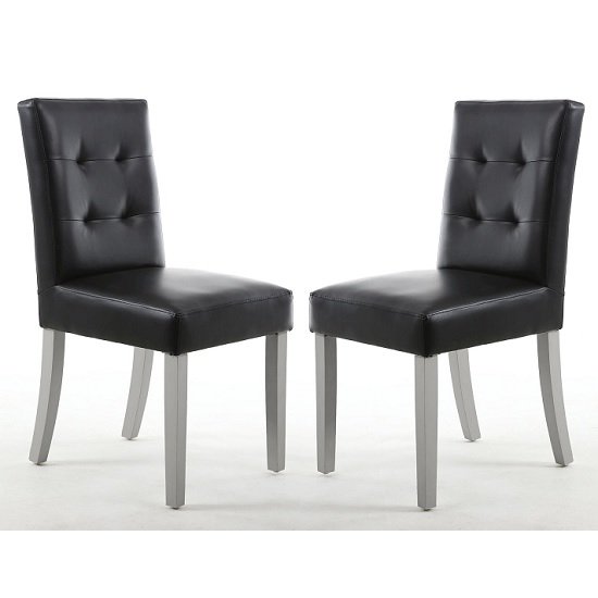 Artois Dining Chair In Black Matt Bonded Leather With Grey Legs