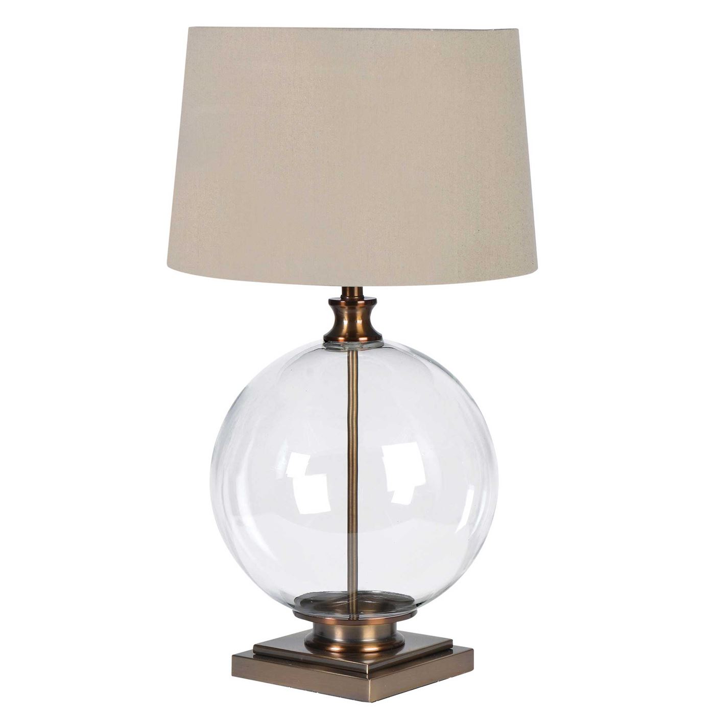 Glass Ball Table Lamp, Antique Brass