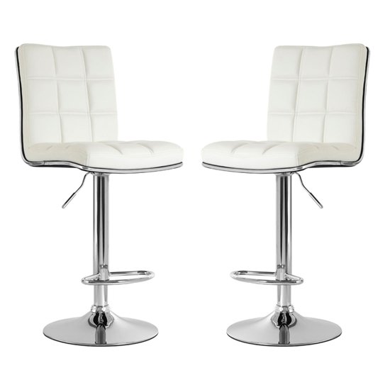 Treno White Faux Leather Gas Lift Bar Stools In Pair