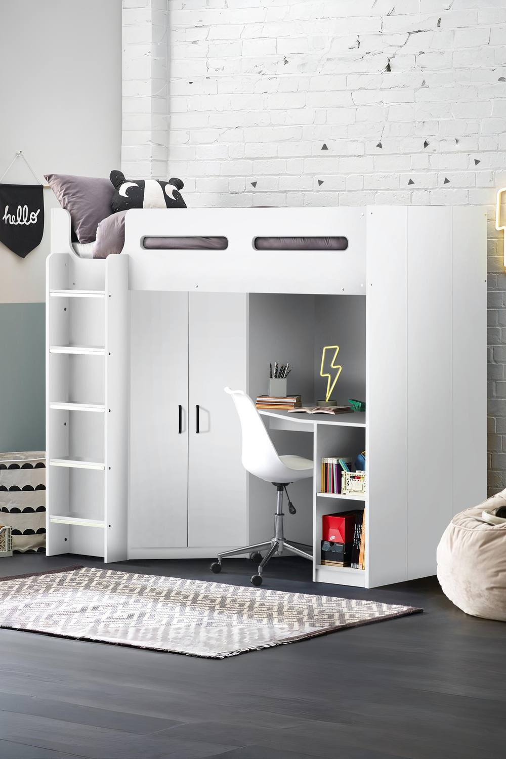 Julian Bowen Hercules Highsleeper Loft Bed with Desk in White