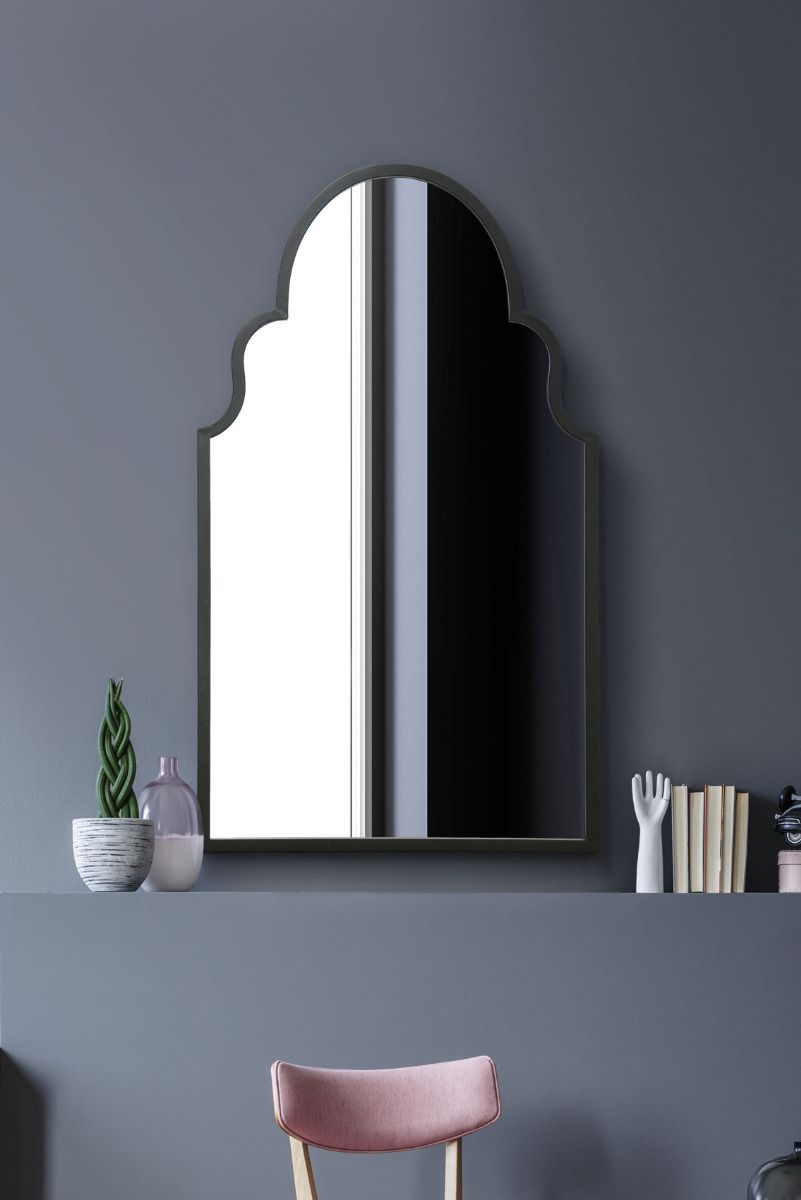 MirrorOutlet Black Metal Framed Arched Wall Mirror 41" X 24" (104CM X 61CM) 2
