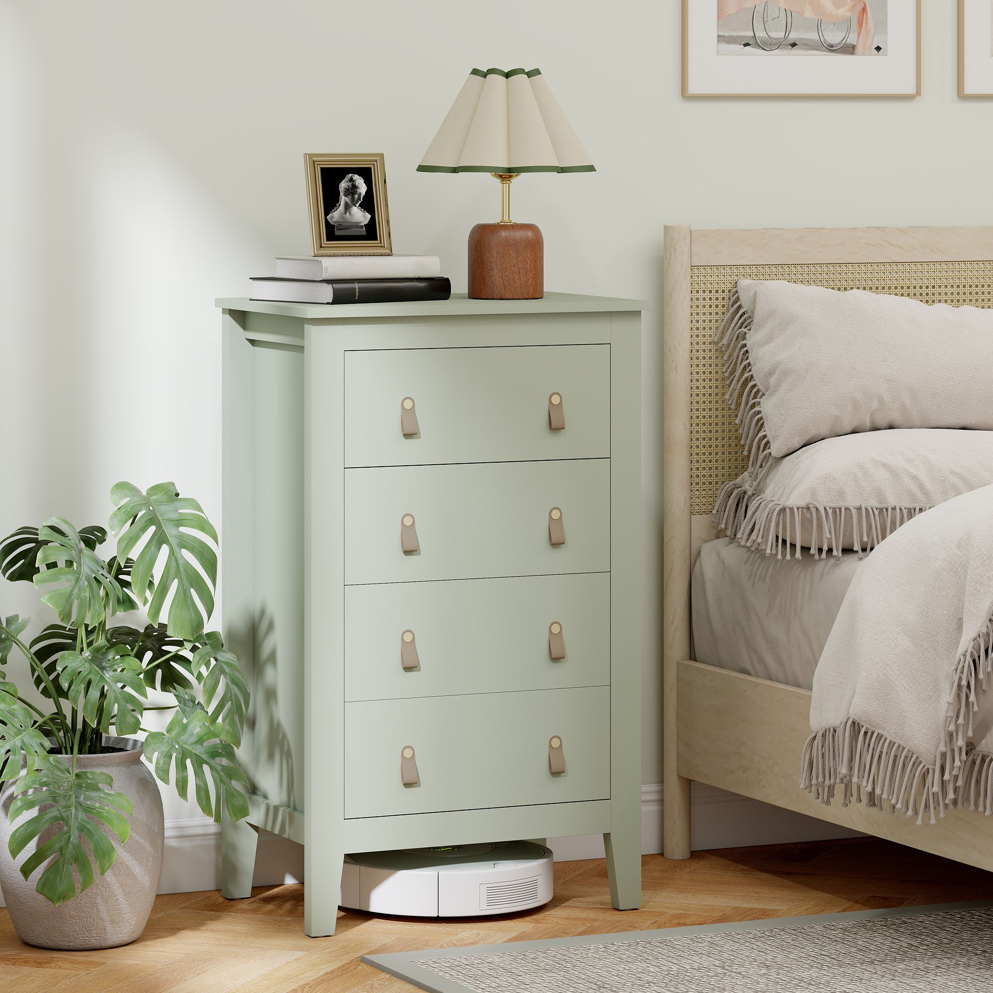 HOMCOM Chest of Drawers, Modern 4 Drawer Dresser in Green