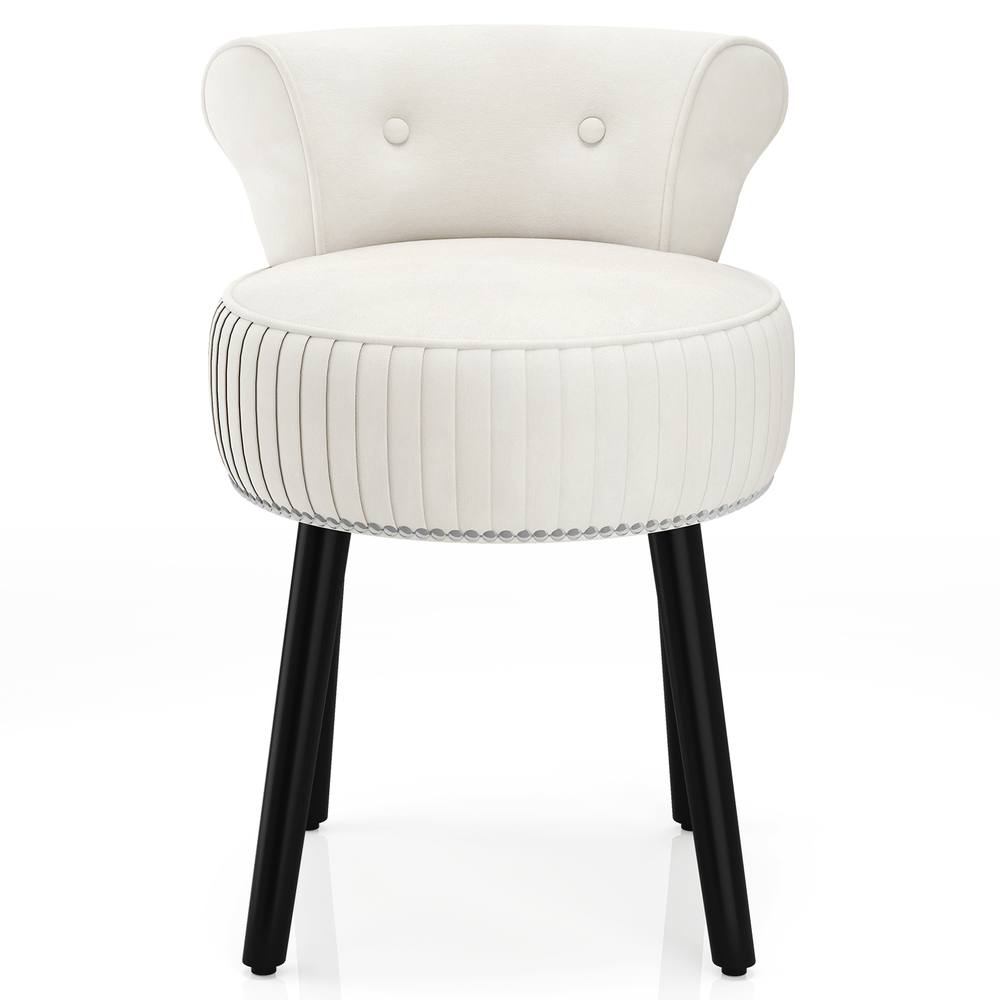 Costway Velvet Vanity Stool w/Tufted Back Upholstered Vanity Makeup Chair in White