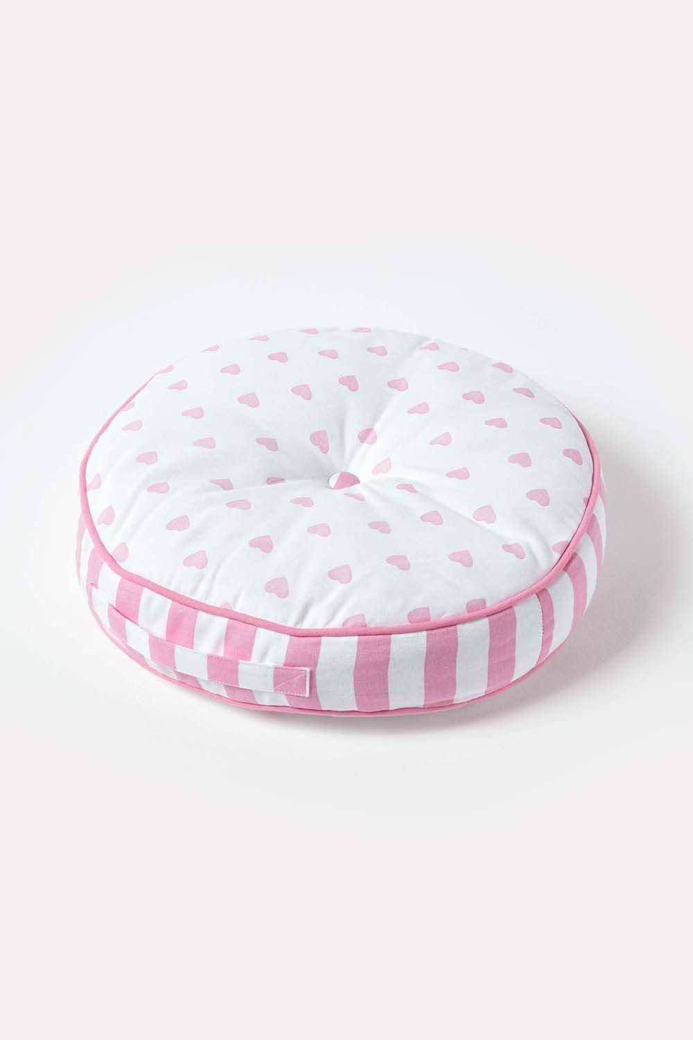 Homescapes Pink Hearts & Stripes Round Floor Cushion