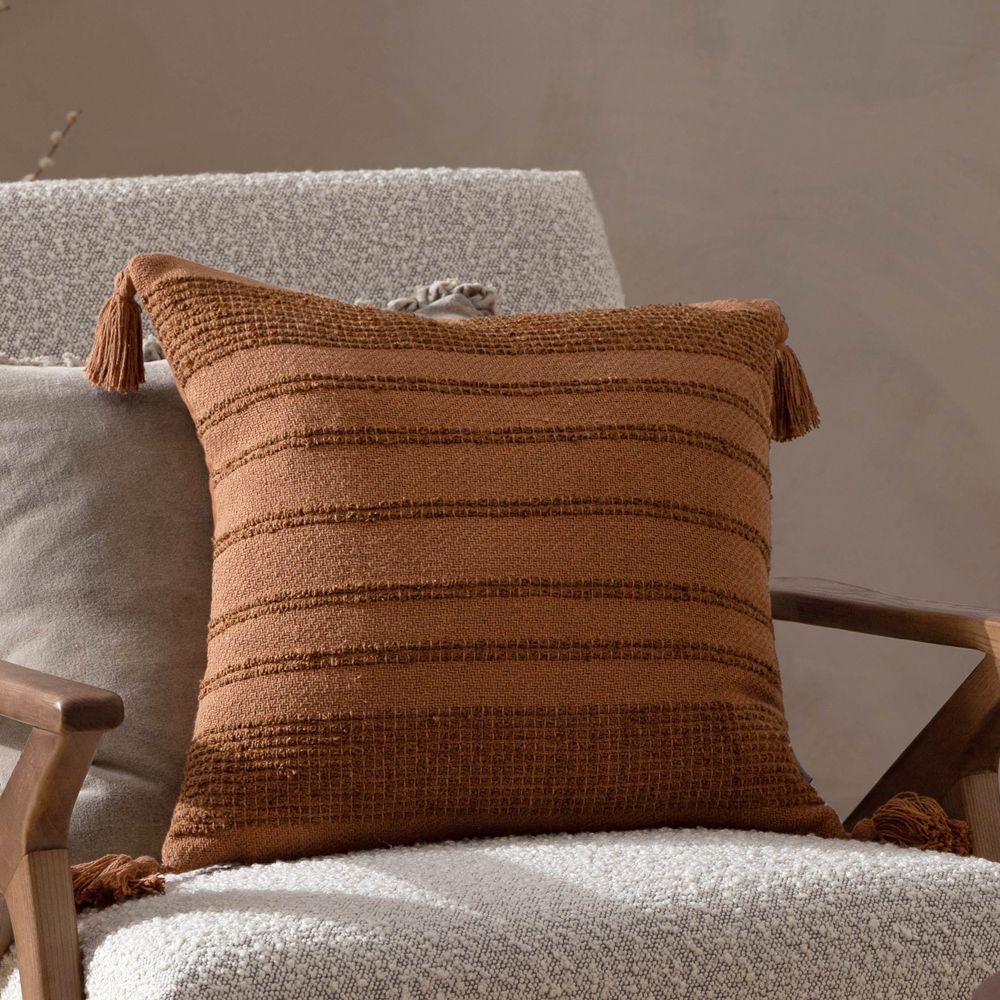 Yard Larch Woven Tasselled Cushion in Orange