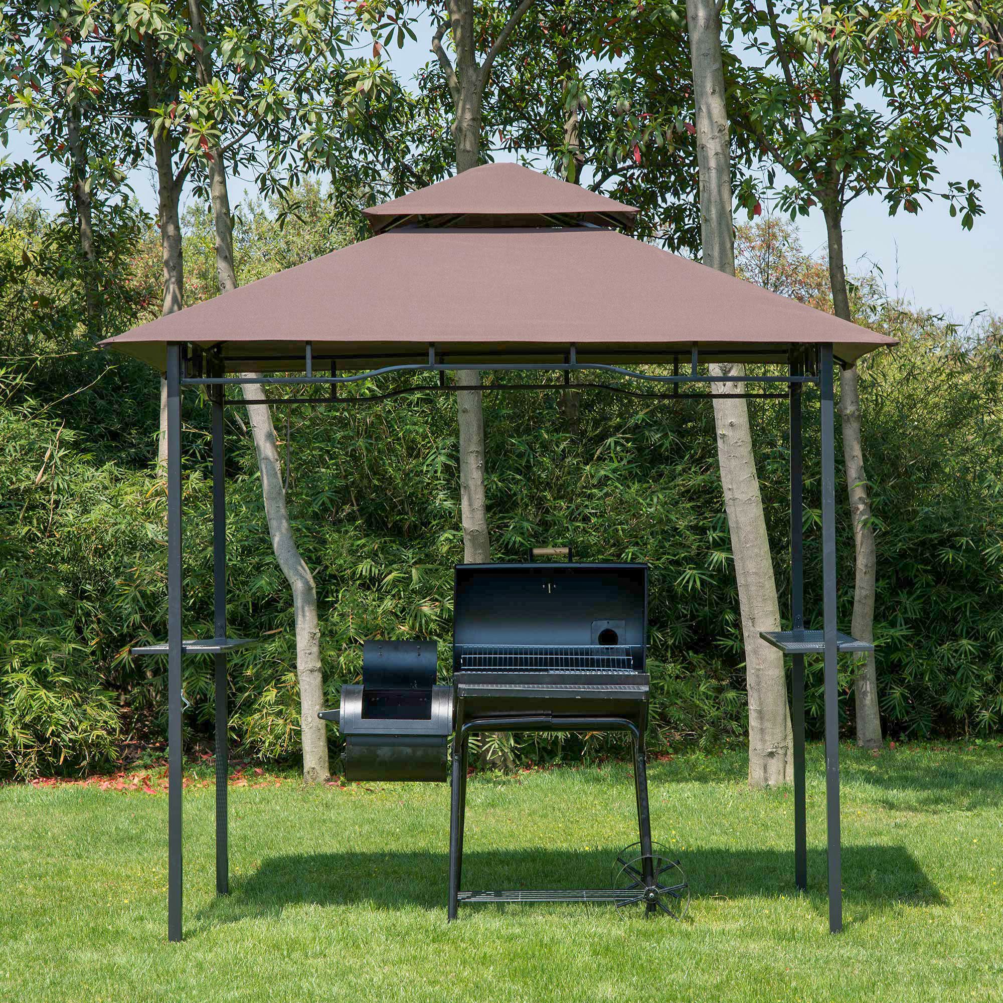 OUTSUNNY Outdoor Double-tier BBQ Gazebo Shelter Grill Canopy Barbecue Tent in Brown