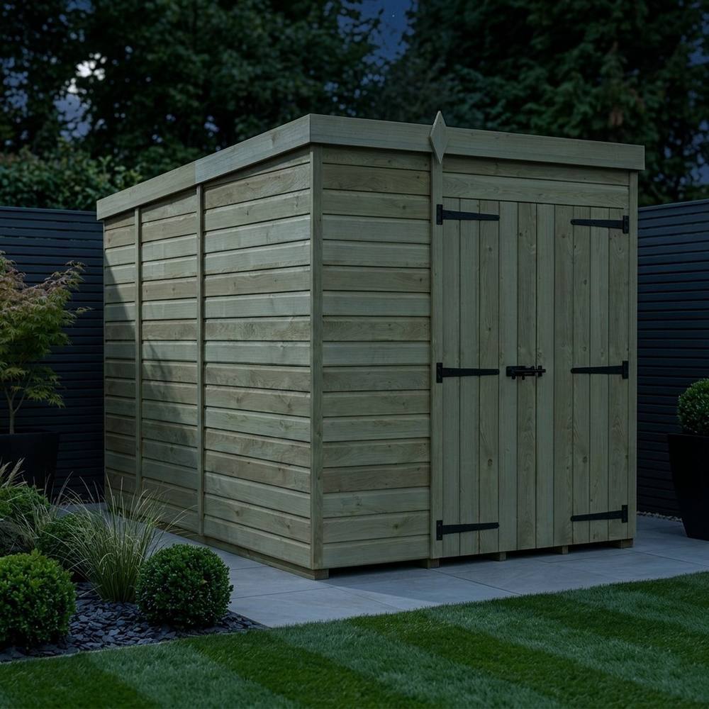 Buttercup Farm 6ft x 9ft Pent Garden Shed Double Door No Windows - Timber in Brown 3