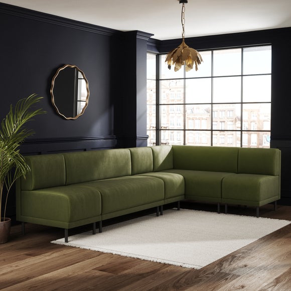 Mae Matte Plush Velvet Left Hand Dining Bench Olive Bundle