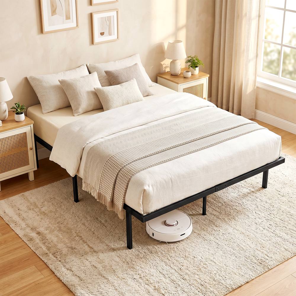 HOMCOM 4ft6 Double Bed Frame with Underbed Storage, No Box Spring Needed in Black