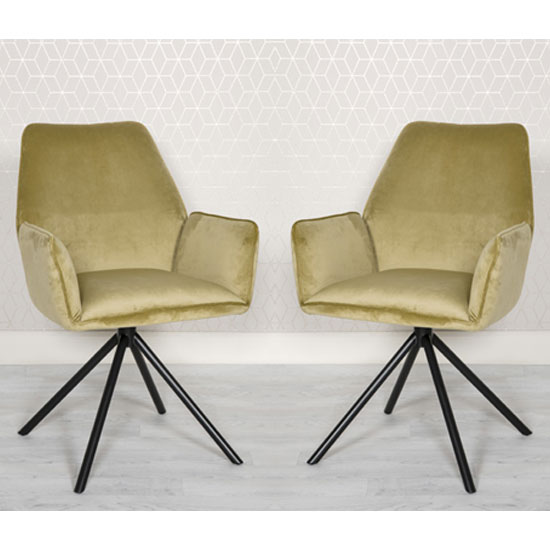 Uno Citron Velvet Fabric Dining Chairs In A Pair