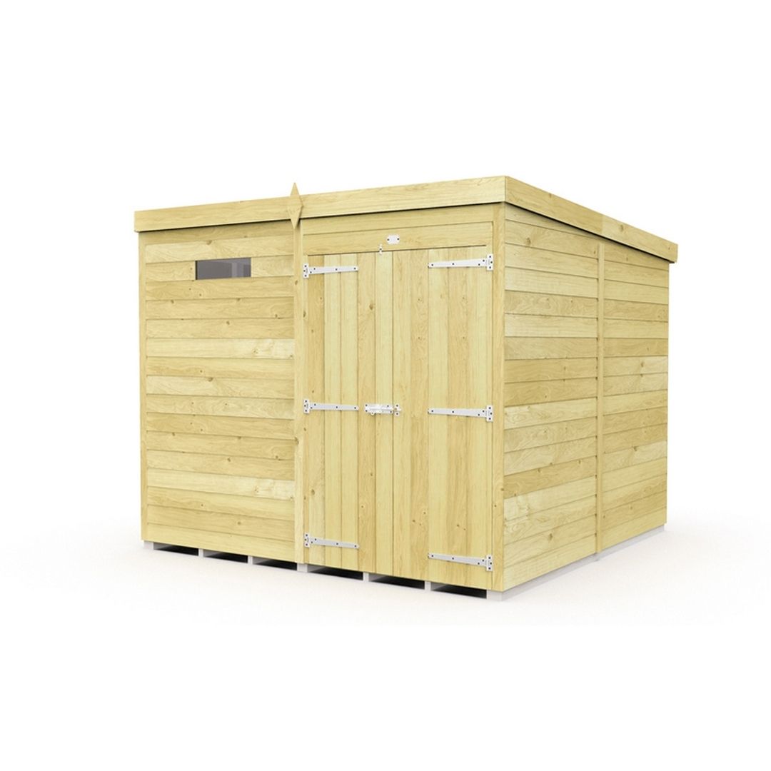 Buttercup Farm 7 x 8 Feet Pent Security Shed - Double Door - L231 x W214 x H201 cm in Brown