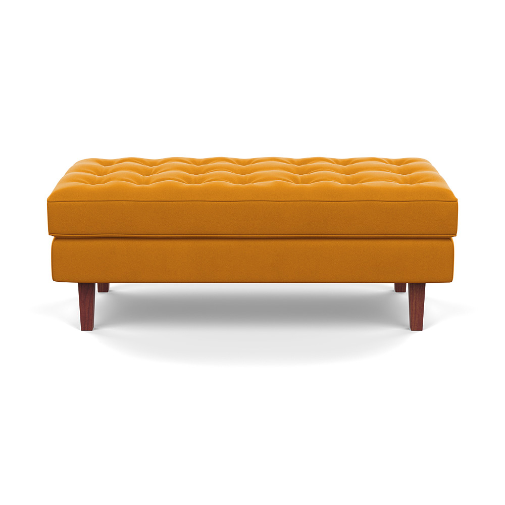 Heal's Hepburn Ottoman Nobilis Velvet Mustard Walnut Feet