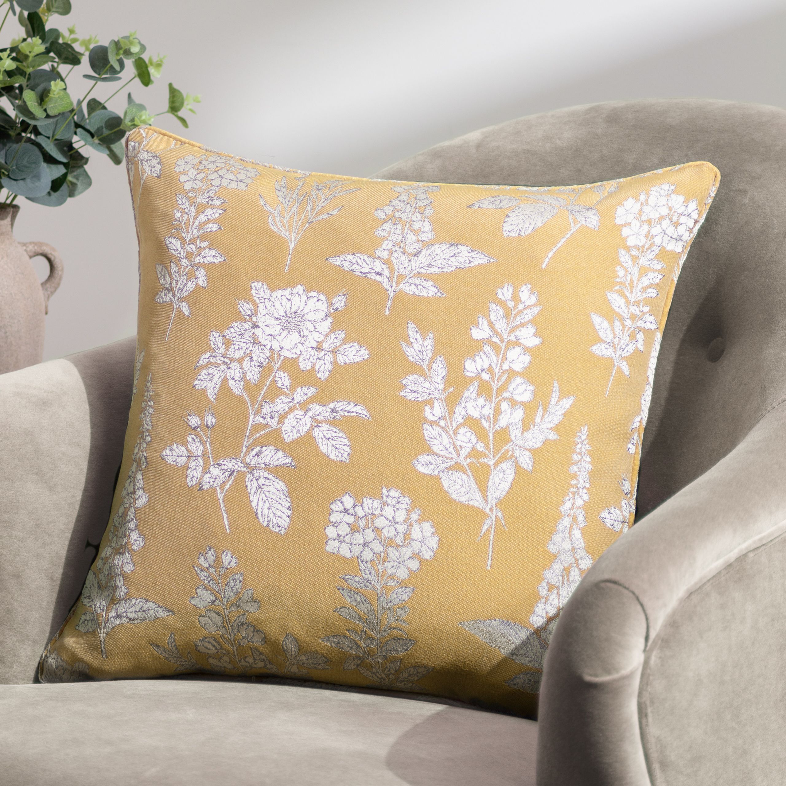 Wylder Nature Sophia Botanical Embroidered Cushion in Gold