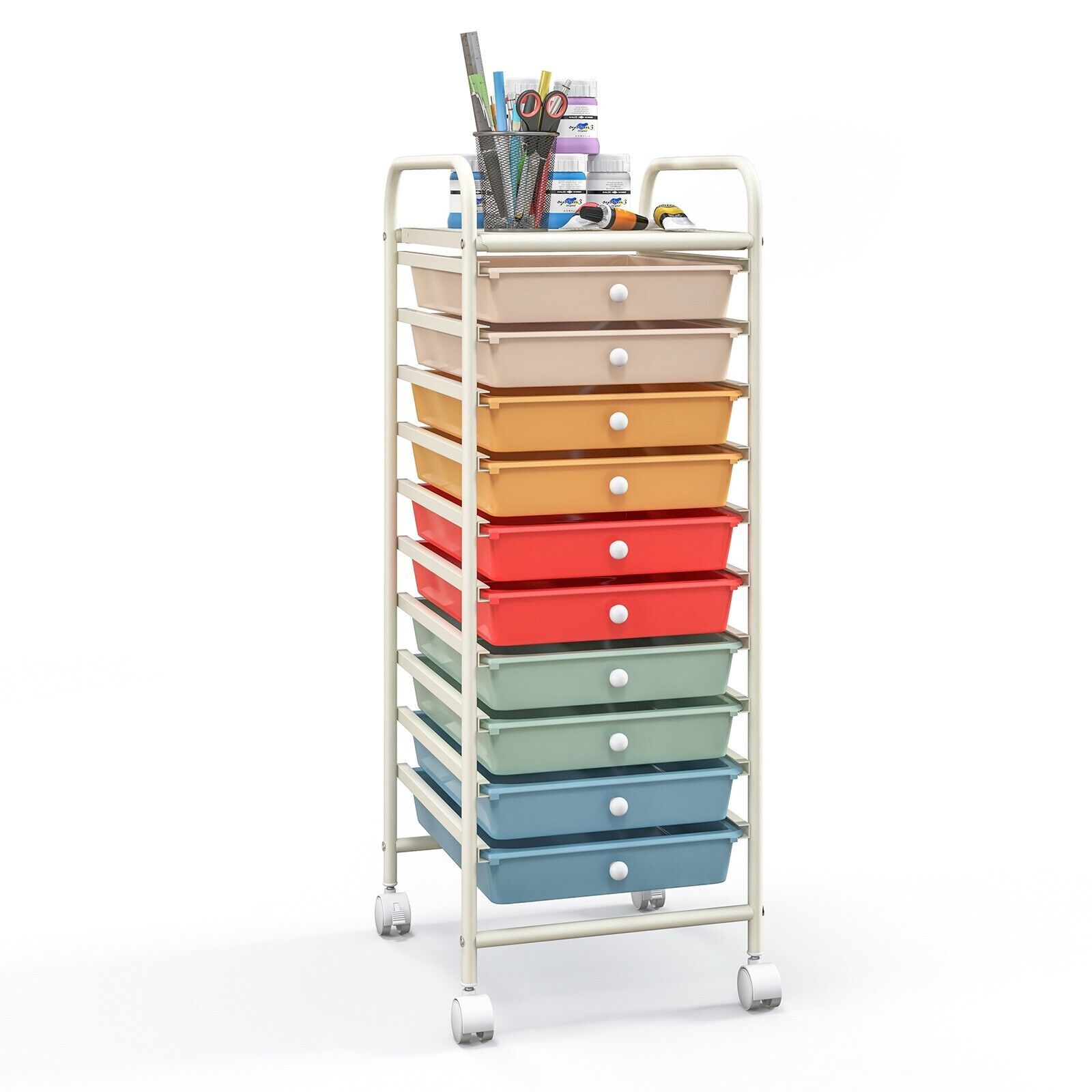 Costway 10 Drawers Storage Trolley Mobile Rolling Utility Cart