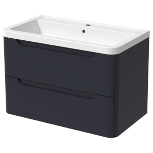 Wickes Malmo Indigo Blue Wall Hung J Pull Vanity Unit & Basin - 800mm