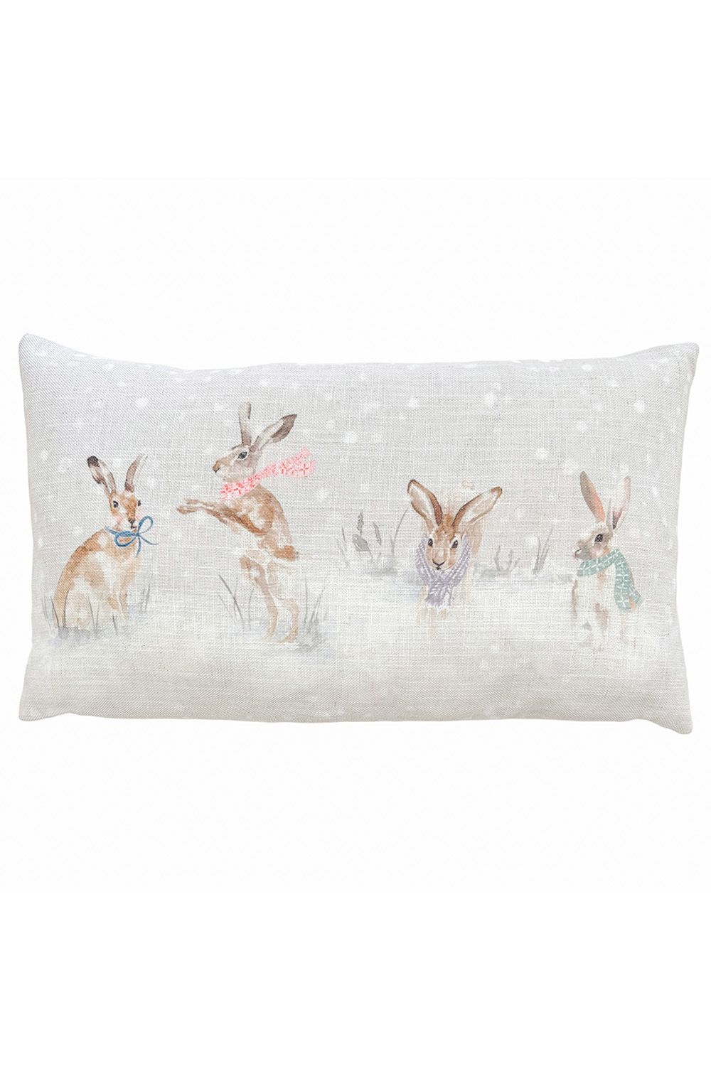 Evans Lichfield Snowy Hare Hand Painted Printed Christmas Cushion