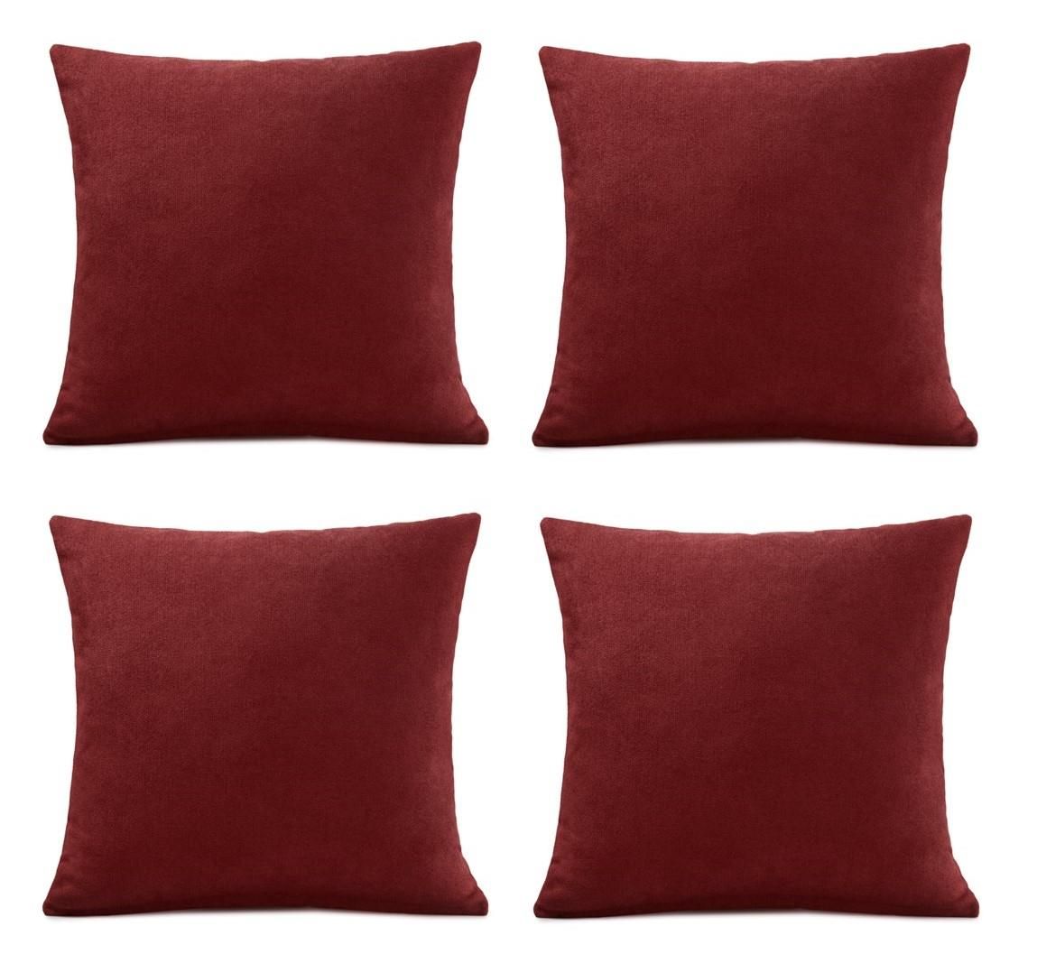 Luxury Living Set of 4 Velvet Chenille Cushions 45cm x 45cm with Removable Covers & Plush Pads - Soft, Stylish Home Décor in Red
