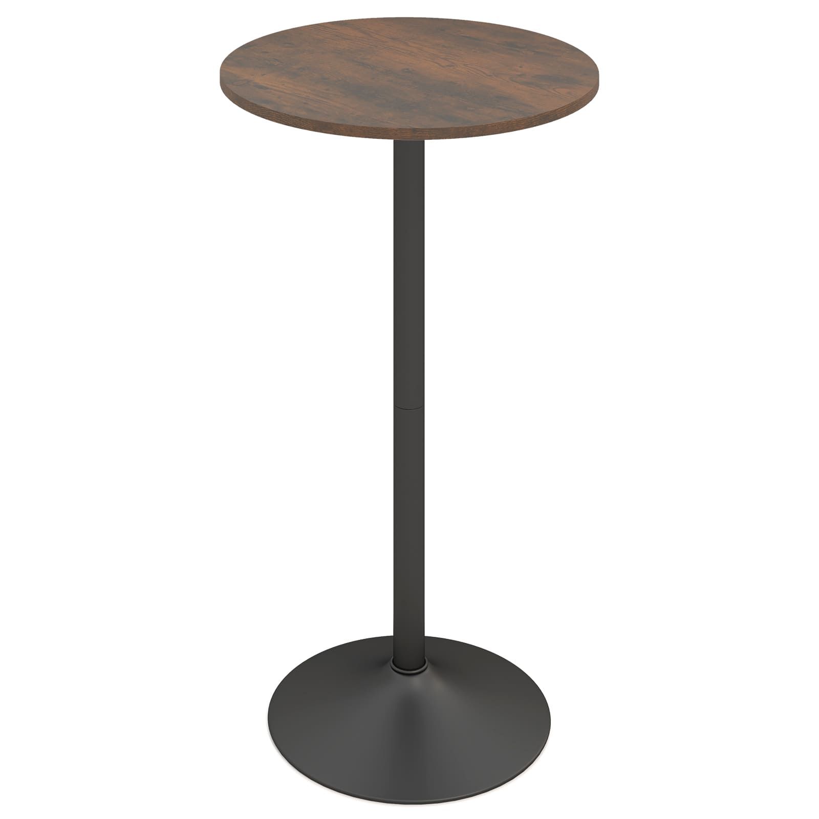 Costway Round Top Pub & Bar Table Standing Bistro Table with MDF Top & Black Leg in Brown