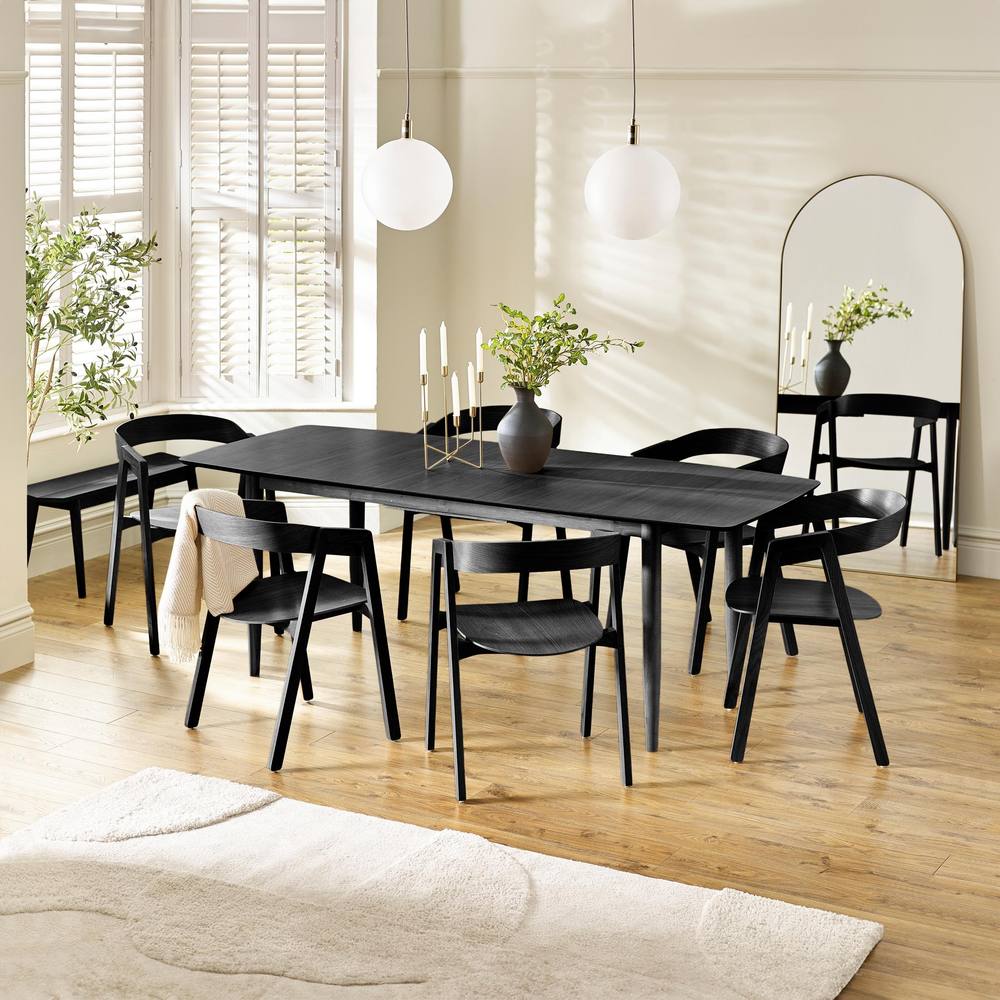FurnitureboxUK Leif Black Wooden Rectangular Extending Table & 6 Black Dining Chairs