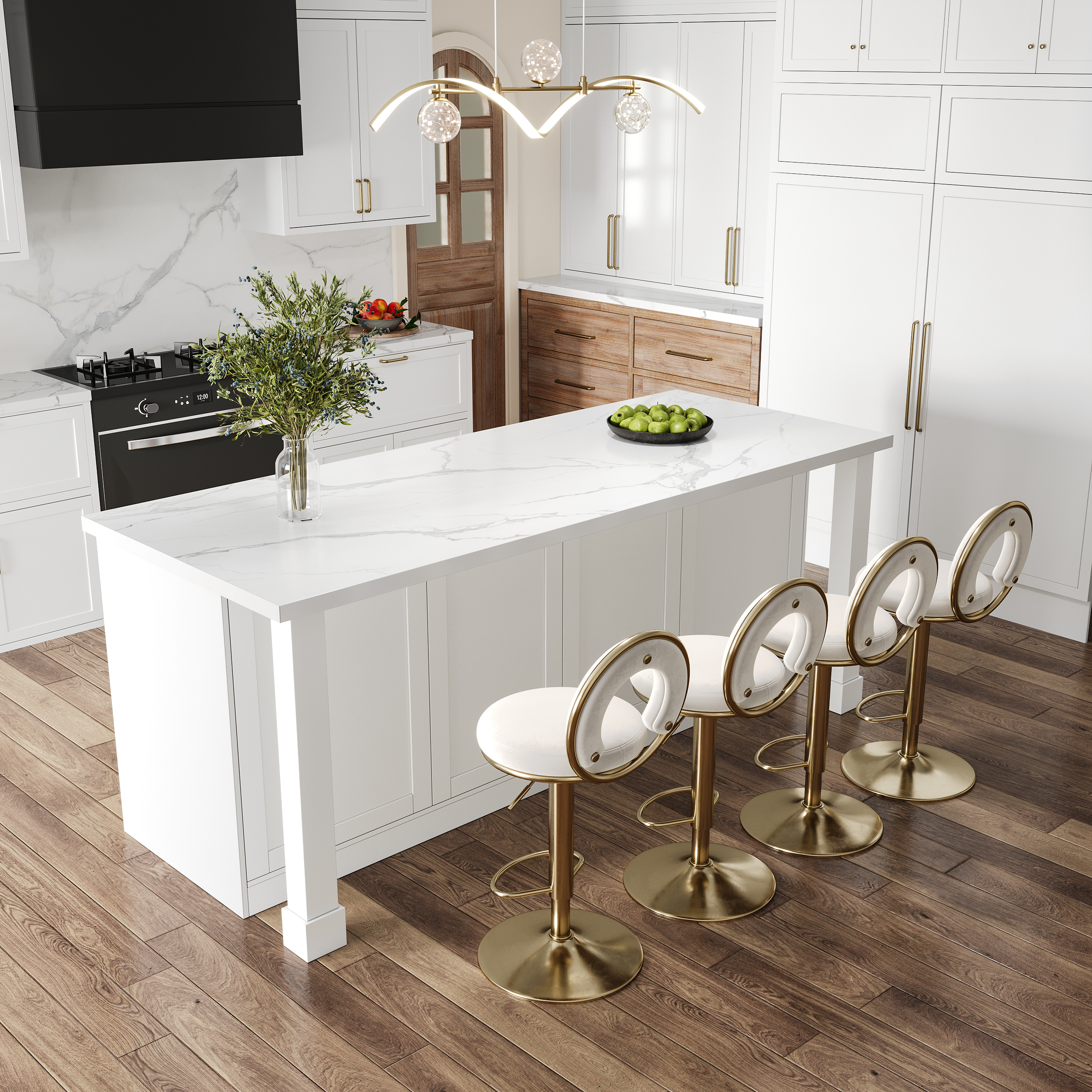 1830mm Modern White Sintered Stone Kitchen lsland with Wine Storage