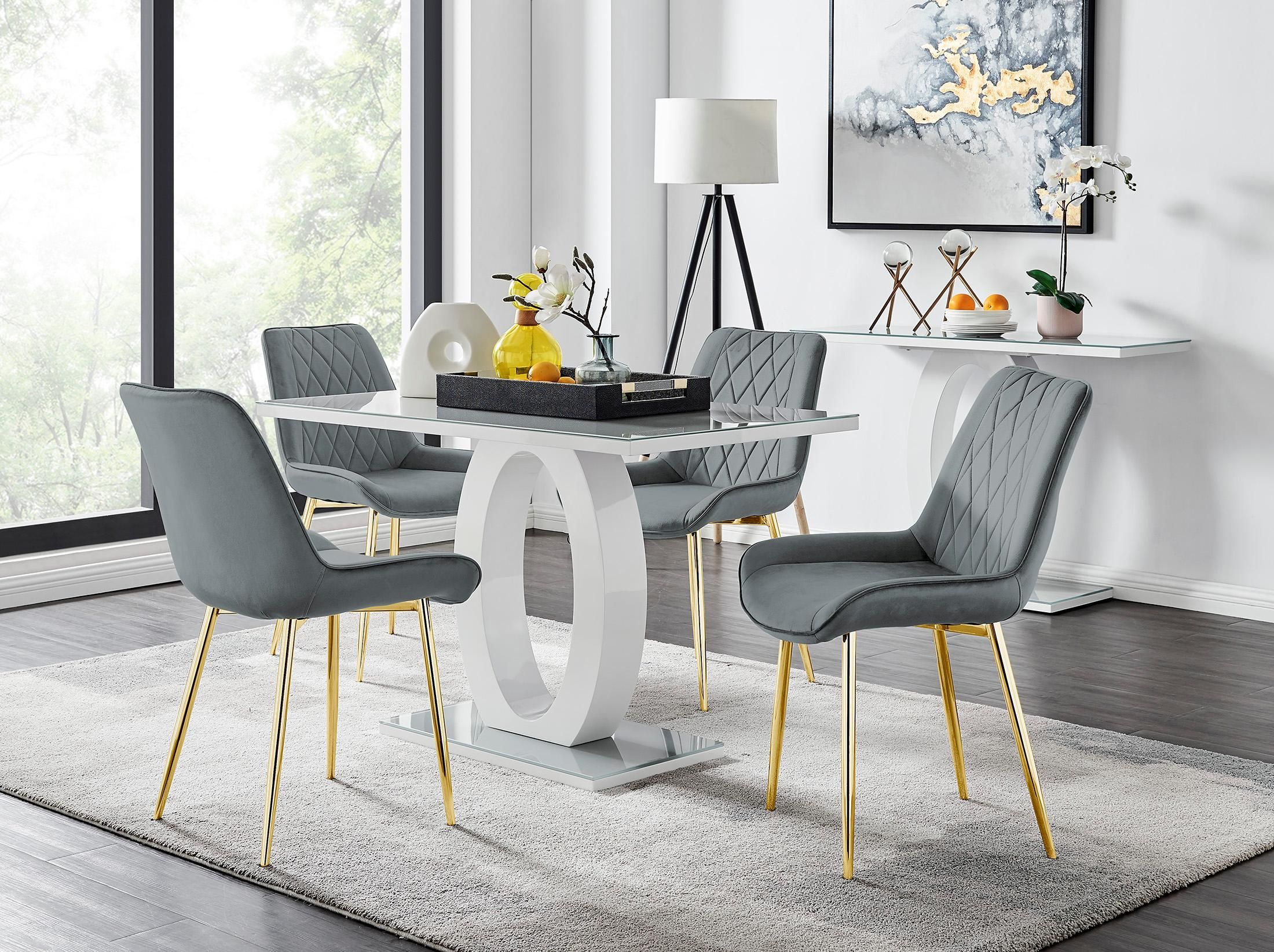FurnitureboxUK Giovani 4 Grey Dining Table & 4 Pesaro Gold Leg Chairs