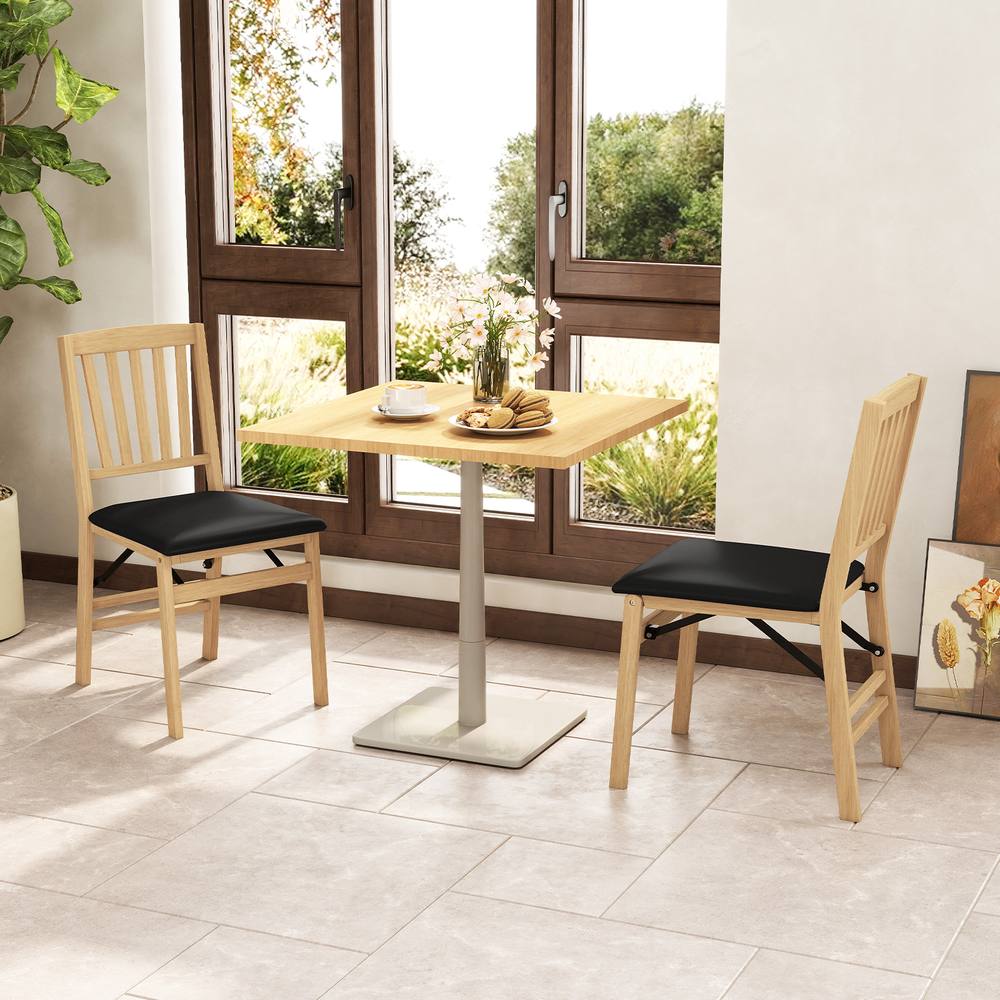 Costway Dining Chair Set of 2 Kitchen Folding Armless Chairs w/ Padded Seat in Black